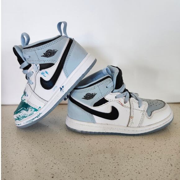 Jordan 1 Mid Ice Blue Toddler Size 10C New DV1338-104 Air Jordan Mid Baby - Picture 1 of 7